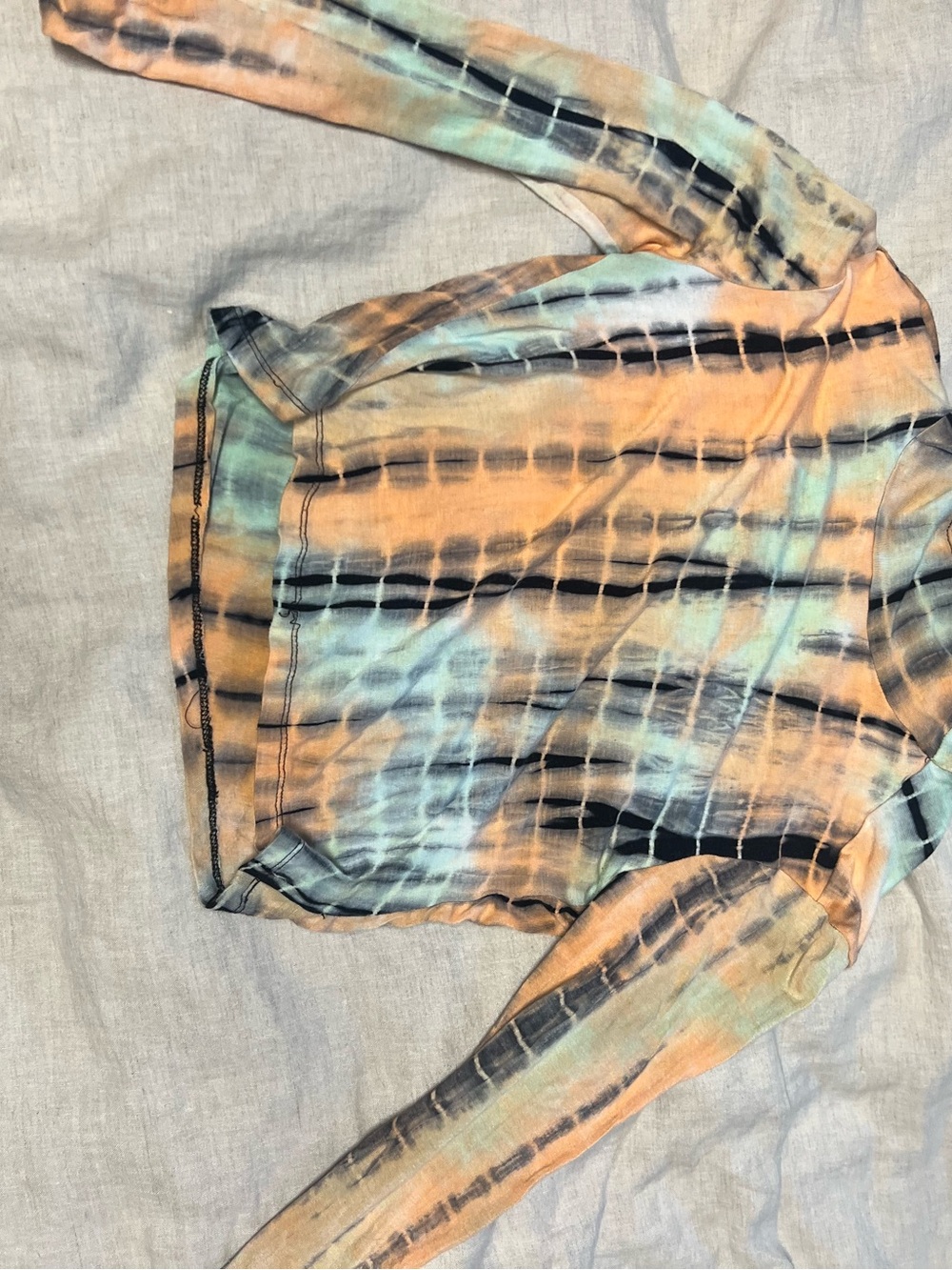 Tie-Dye Long Sleeve Top in Peach, Aqua & Black